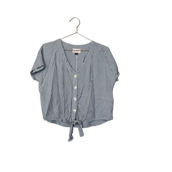 Universal thread gray striped v neck front tie top size large - Picture 1 of 6